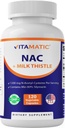 Vitamatic NAC Supplement N-Acetyl-L-Cysteine (NAC) with Milk Thistle 50:1 Extract - Supports Immune, Respiratory, Liver Health, 1200 mg per Serving, 120 Veg Capsules