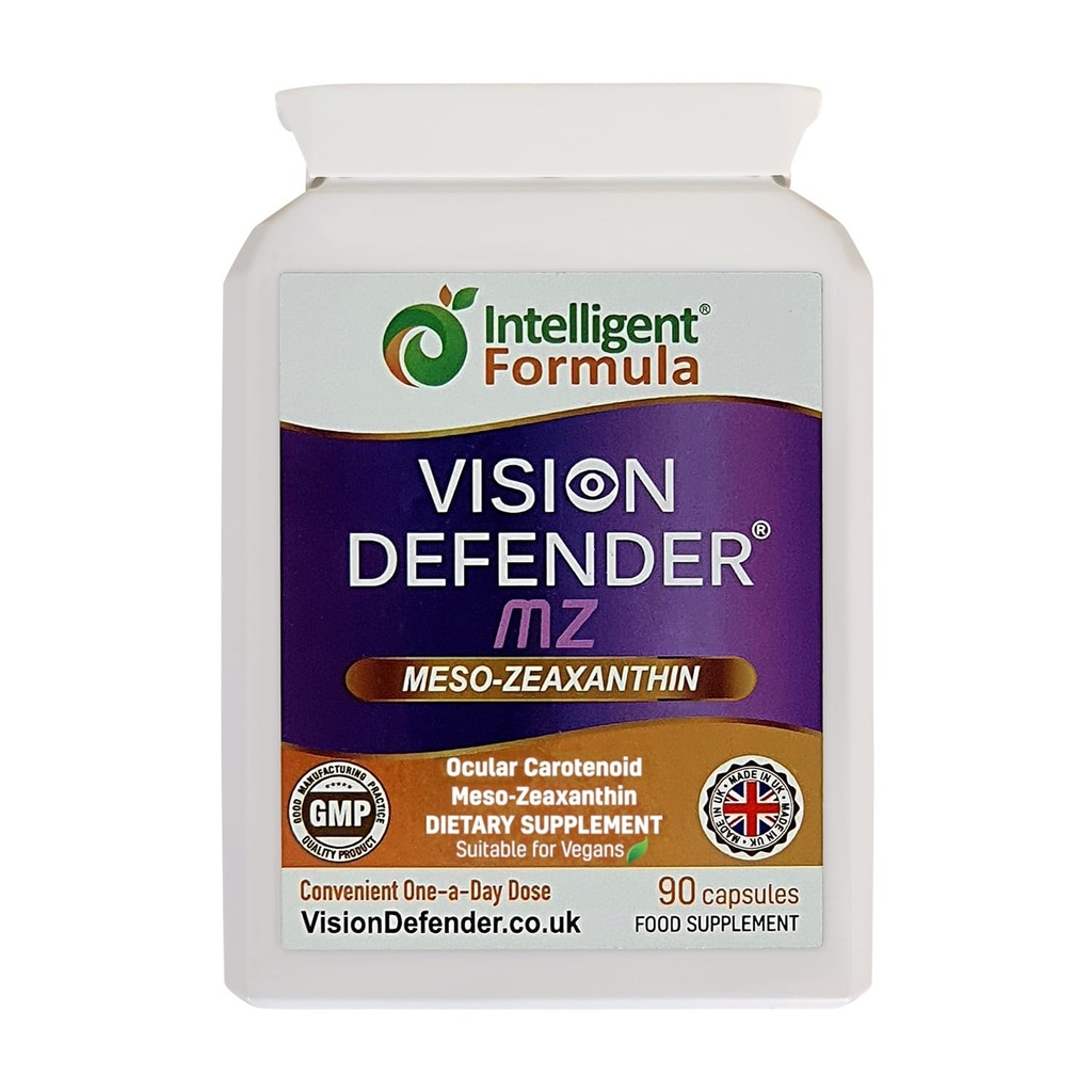Vision Defender Meso Zeaxanthin Vegan Eye Supplement MZ - Προστατέψτε και βελτιώστε την οφθαλμική υγεία & φροντίδα των ματιών, Υψηλή δύναμη Αντιοξειδωτικό καροτενοειδές Μεσο-Ζεαξανθίνη για τα μάτια (90 κάψουλες/μία καθημερινή) Made in UK