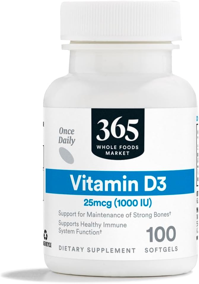 365 από το Whole Foods Market, Vitamin D3 Softgels, 1000 IU, 100 CT