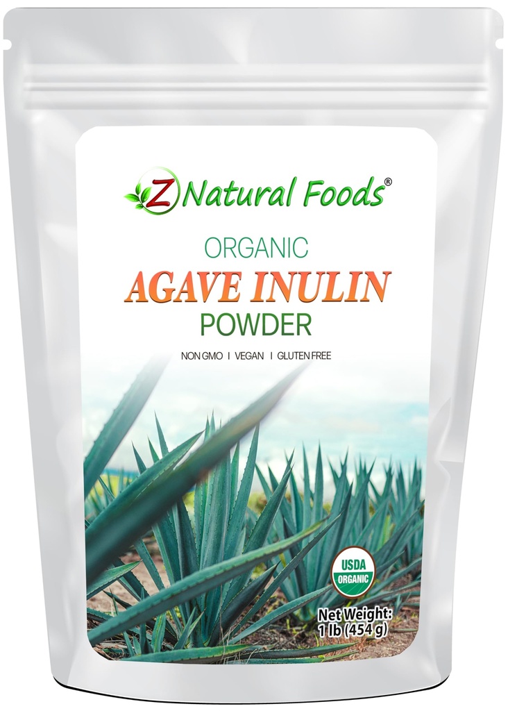Z Natural Foods Βιολογικά Agave Inulin σκόνη, Φυσικές Ίνες συμπλήρωμα, Prebiotic Superfood σκόνη για ποτά, smoothies, και Συνταγές, Ακατέργαστο, μη-GMO, Vegan, Gluten-free, Kosher, 1 lb