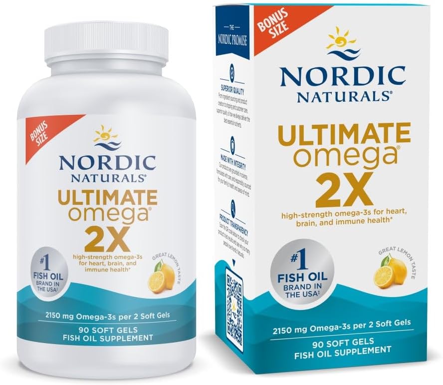 Nordic Naturals Ultimate Omega 2X, Lemon Flavor - 90 μαλακά γέλη - 2150 mg Omega- υψηλής ισχύος Omega-3 ιχθυέλαιο με EPA & DHA - Προάγει την υγεία του εγκεφάλου και της καρδιάς - Μη GMO - 45 εξυπηρετήσεις
