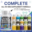 Clean Nutraceuticals Sea Moss Black Seed Oil Ashwagandha Turmeric Bladderwrack Burdock & Vitamin C Vitamin D3 with Elderberry Manuka Dandelion Yellow Dock Iodine Chlorophyll ACV - 2Pack