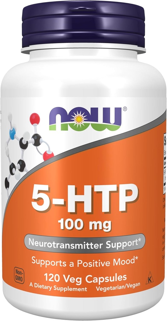 NOW Συμπληρώματα, 5- HTP (5-υδροξυτρυπτοφάνη) 100 mg, Νευροδιαβιβαστής Υποστήριξη *, 120 Veg Κάψουλες