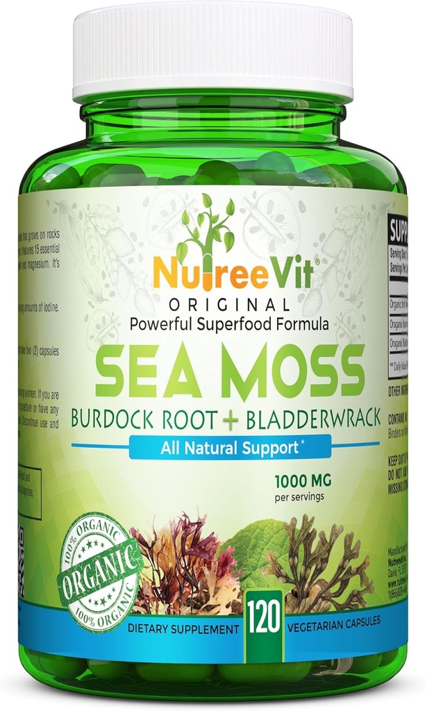 NutreeVit 100% Βιολογικό - Sea Moss + Bladderwrack + Burdock Ισχυρή φόρμουλα Superfood (120 κάψουλες)