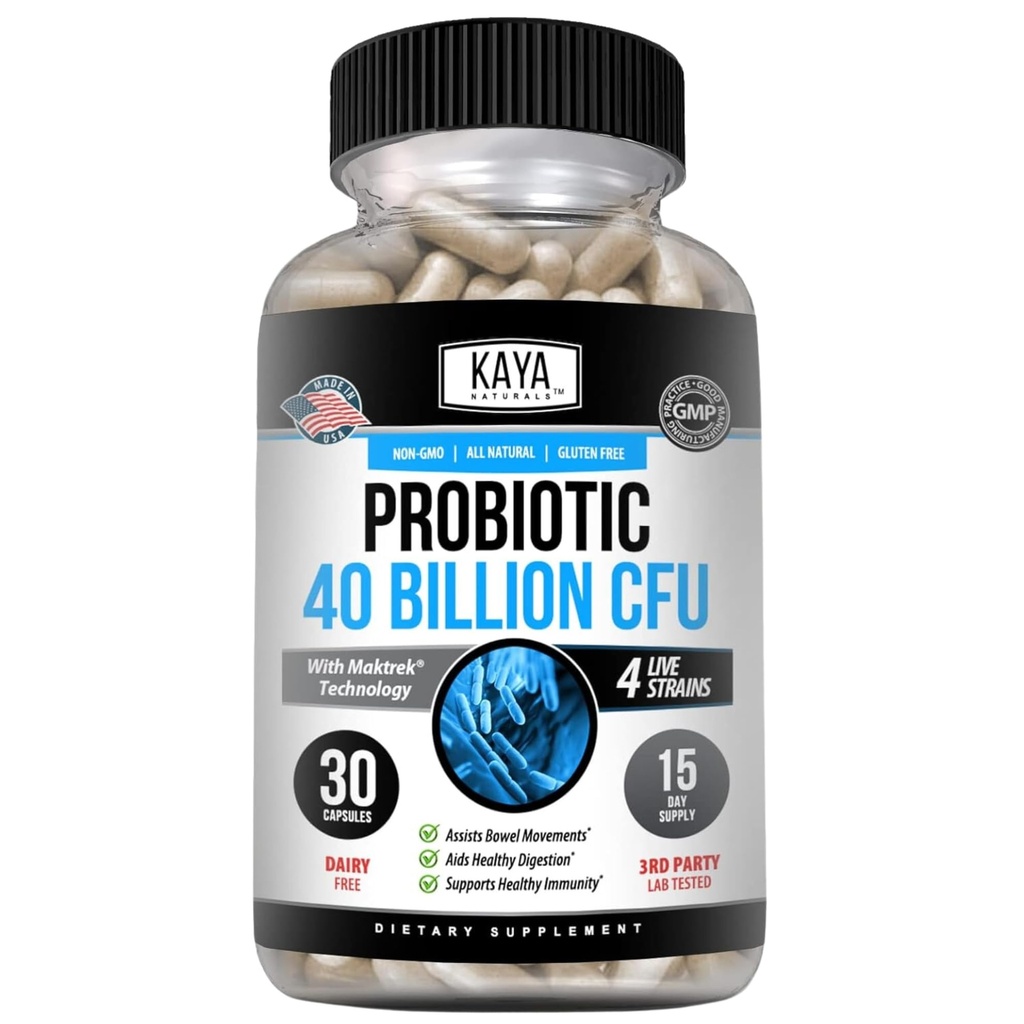 Kaya Naturals Probiotic 40 Δισεκατομμύρια CFU - Προβιοτικά για τις γυναίκες, Προβιοτικά για τους άνδρες και τους ενήλικες, Natural - Gut Health & Immune Support Supplement - Promotes Digestive Health - 30 Count