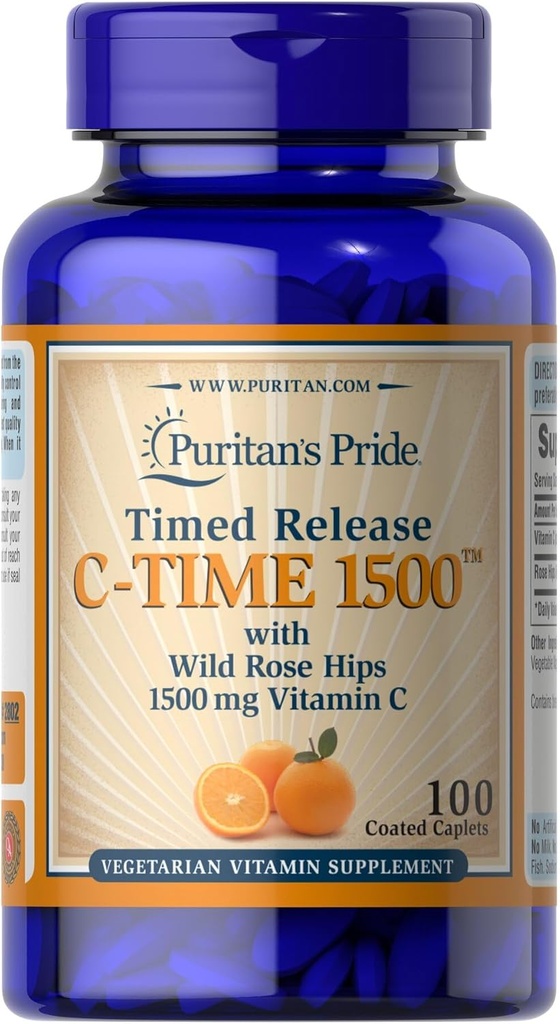 Puritan's Pride Vitamin C 1500 mg με Rose HIPS Caplets, 100 Count