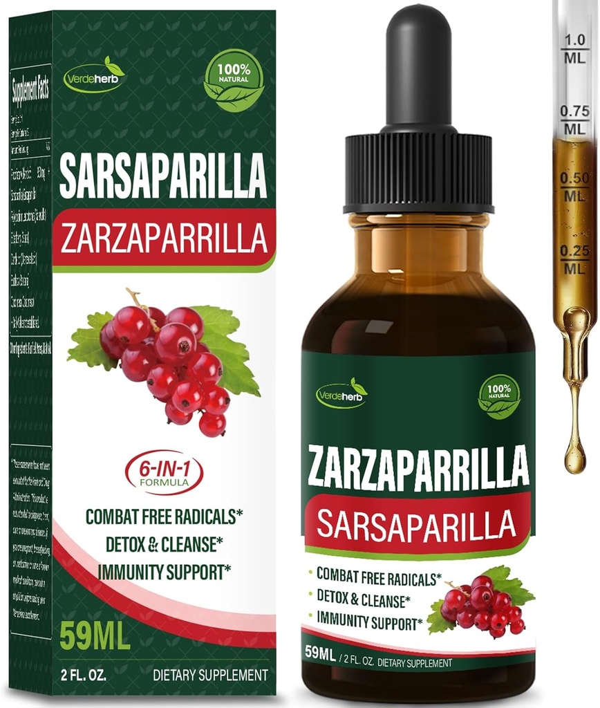 Sarsaparilla Root Extract Drops for Liver Cleanse Detox & Repair, Immune Support Supplement with Dandelion Cocolmeca Polypodium Leucotomos. Diente de Leon para Limpieza de Colon y Desintoxicar. 2oz