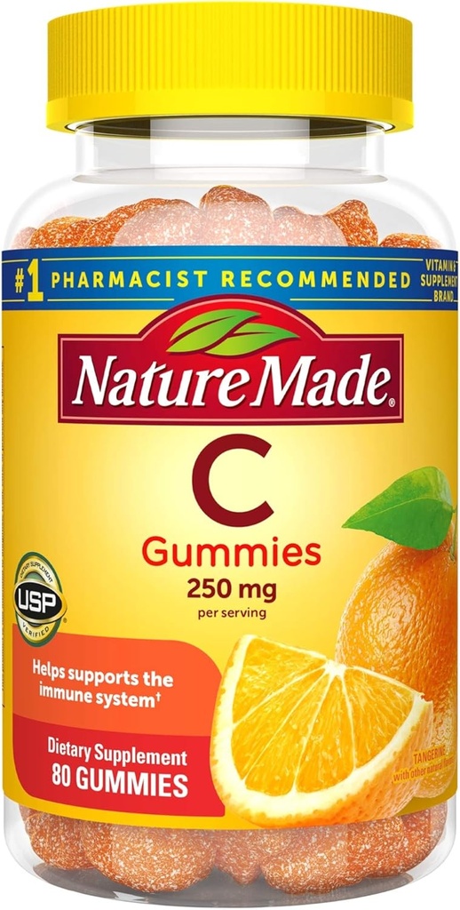 Βιταμίνη C Gummies 250 mg, 80 Count, Για την Ανοσολογική Υποστήριξη, Αντιοξειδωτική Υποστήριξη, Υποστήριξη Κολλαγόνου για την Υγεία του Δέρματος, Tangerine