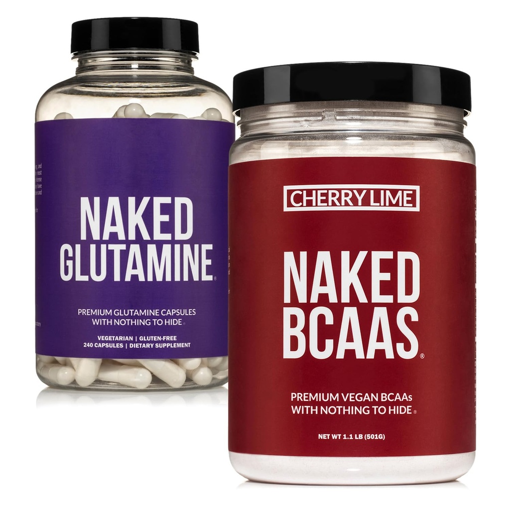 NAKED Cherry Lime BCAAs 34 Sevings + Pure L-Glutamine 240 Κάψουλες Δέσμη: Μη ΓΤΟ, Χωρίς γλουτένη, Ανάκτηση μυών, Τίποτα Τεχνητό
