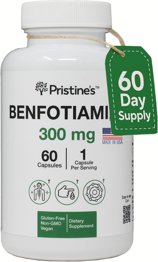 Benfotiamine 300mg υψηλής βιοδιαθεσιμότητας συμπλήρωμα υποστήριξης νεύρων - 60 ημερών προσφοράς - λίπος διαλυτή βιταμίνη Β1 συμπληρώματα - Vegan - μη ΓΤΟ