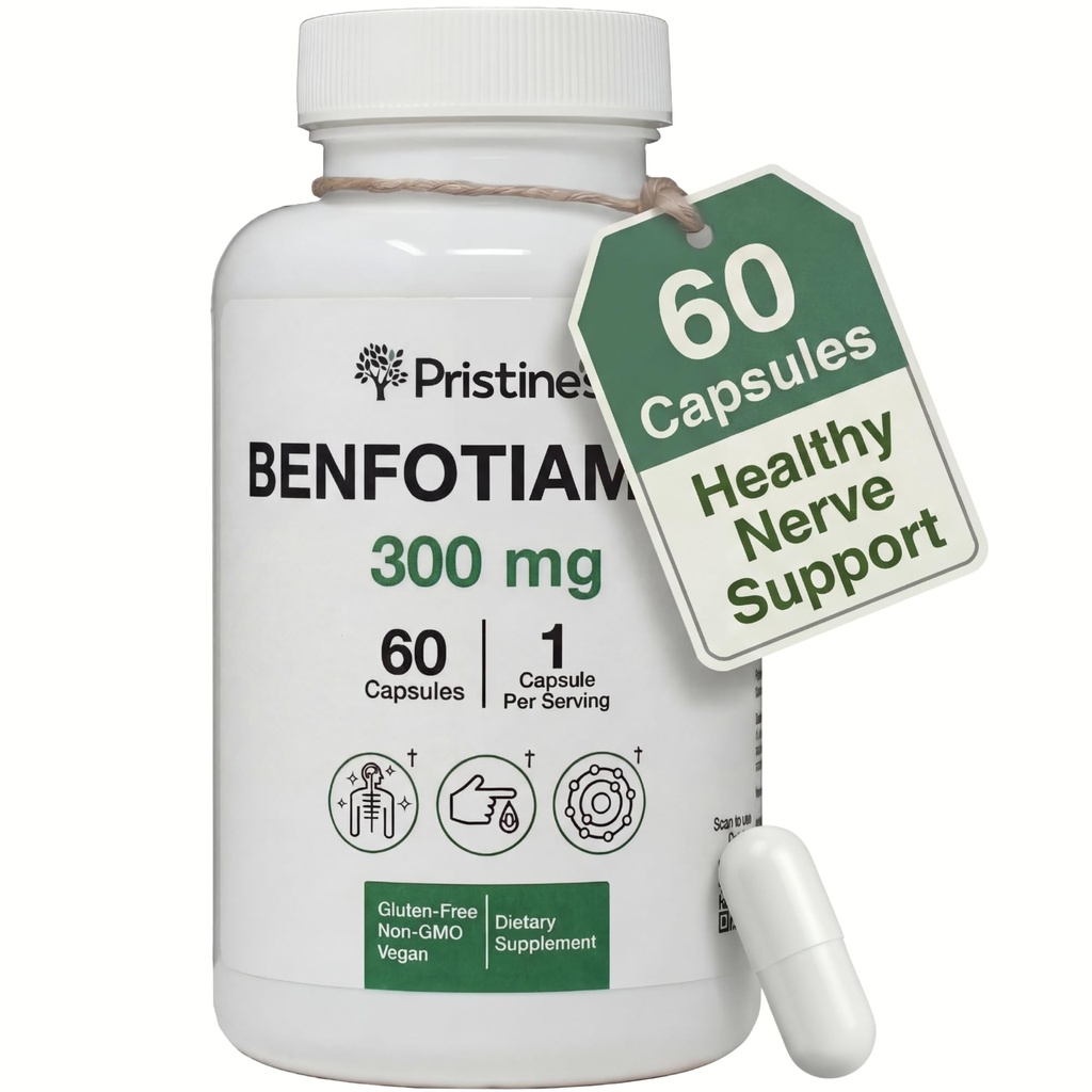 Benfotiamine 300mg υψηλής βιοδιαθεσιμότητας συμπλήρωμα υποστήριξης νεύρων - 60 ημερών προσφοράς - λίπος διαλυτή βιταμίνη Β1 συμπληρώματα - Vegan - μη ΓΤΟ
