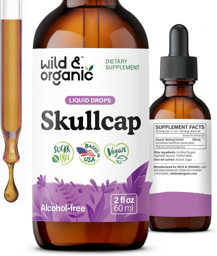 Άγρια & οργανική απόχρωση κρανίου - Χαλάρωση, καλή διάθεση, ηρεμία - Υγρό συμπλήρωμα βοτάνων κρανίων - Vegan, ζάχαρη & αλκοόλ-free σταγόνες - 2 fl oz
