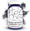 Choline L-Bitartrate Capsules 500mg (180 Count) | Choline Supplement | Supports Cognitive Function, Mental Performance and Physical Endurance