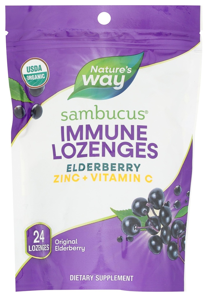 Τρόπος της φύσης Sambucus Immune Lozenges, Ψευδάργυρος + Βιταμίνη C, Black Elderberry Extract, USDA Certified Organic, Original Berry Flavored, 24 Lozenges (Συσκευασία Μαΐου Vary)