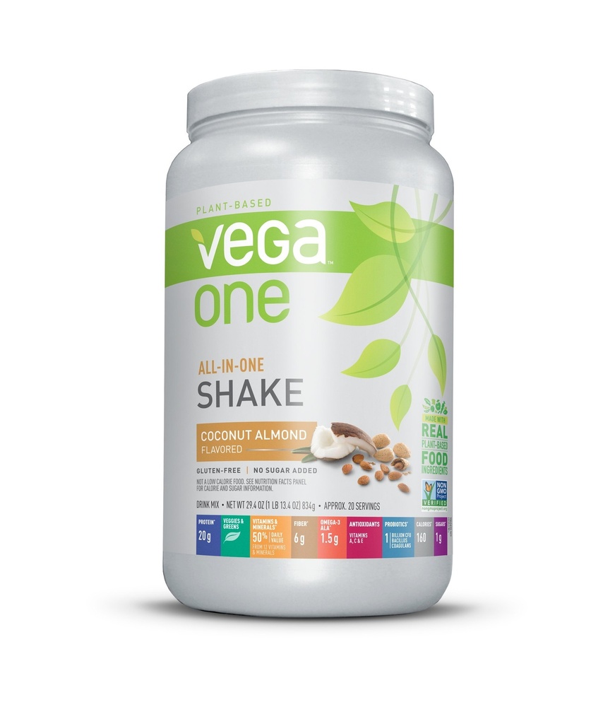 Vega One All-In-One Nutrition Shake Coconut Αμύγδαλο (20 μερίδες) - Φυτική Vegan Protein Powder, Μη Γαλακτοκομικά, Χωρίς Γλουτένη, Μη ΓΤΟ, 29,4 Ουγγιά (Pack of 1)