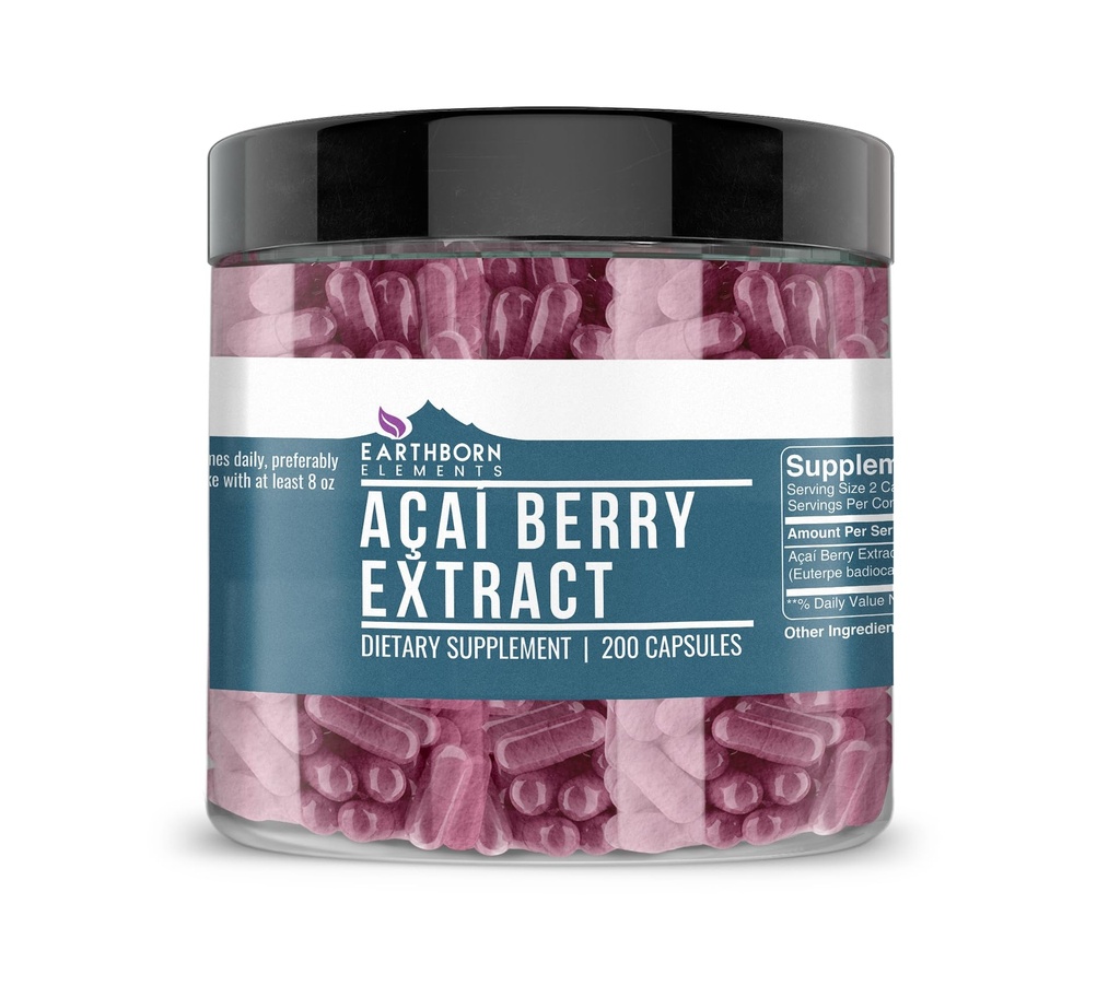 Earthborn στοιχεία Acai Berry Extract 200 κάψουλες, καθαρό & μη αραιωμένο, χωρίς πρόσθετα