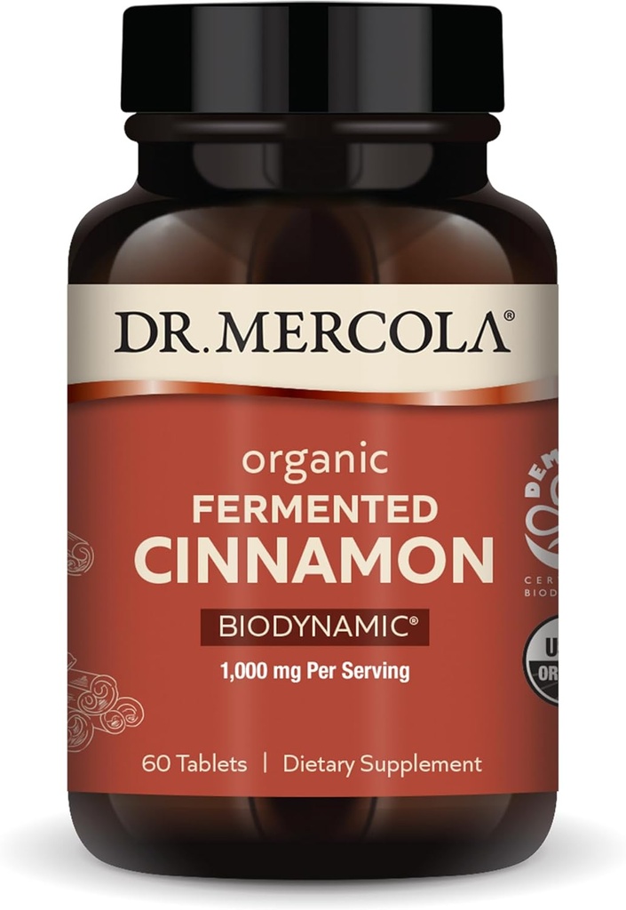 Dr. Mercola Βιοδυναμική Βιολογική Ζυμωμένη Κανέλα - Υποστηρίζει Μεταβολική Υγεία - High-Flavonoid Cinnamon Extract - USDA Organic, Non-GMO, Gluten-free & Soy- Free - 90 Tablets