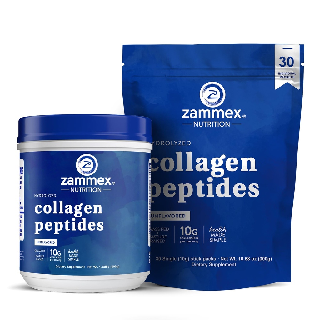 Zammex Collagen Peptides σκόνη Unflavored 600g + 30 Sticks ταξιδιωτικά πακέτα