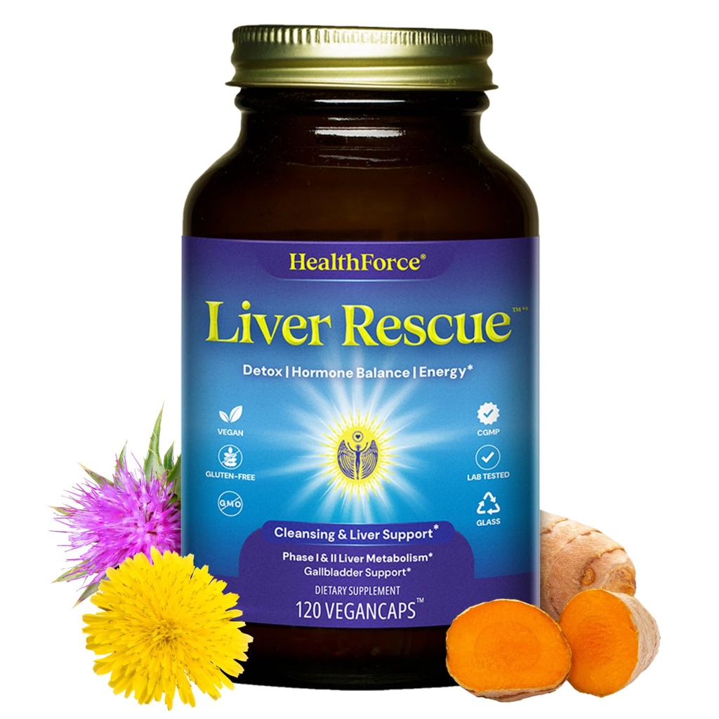 HealthForce SuperFoods Liver Rescue - Natural Liver Cleanse - με Ρίζα Γαϊδουράγκαθου & Δαντελιάς - Χωρίς γλουτένη & Vegan - 120 κάψουλες