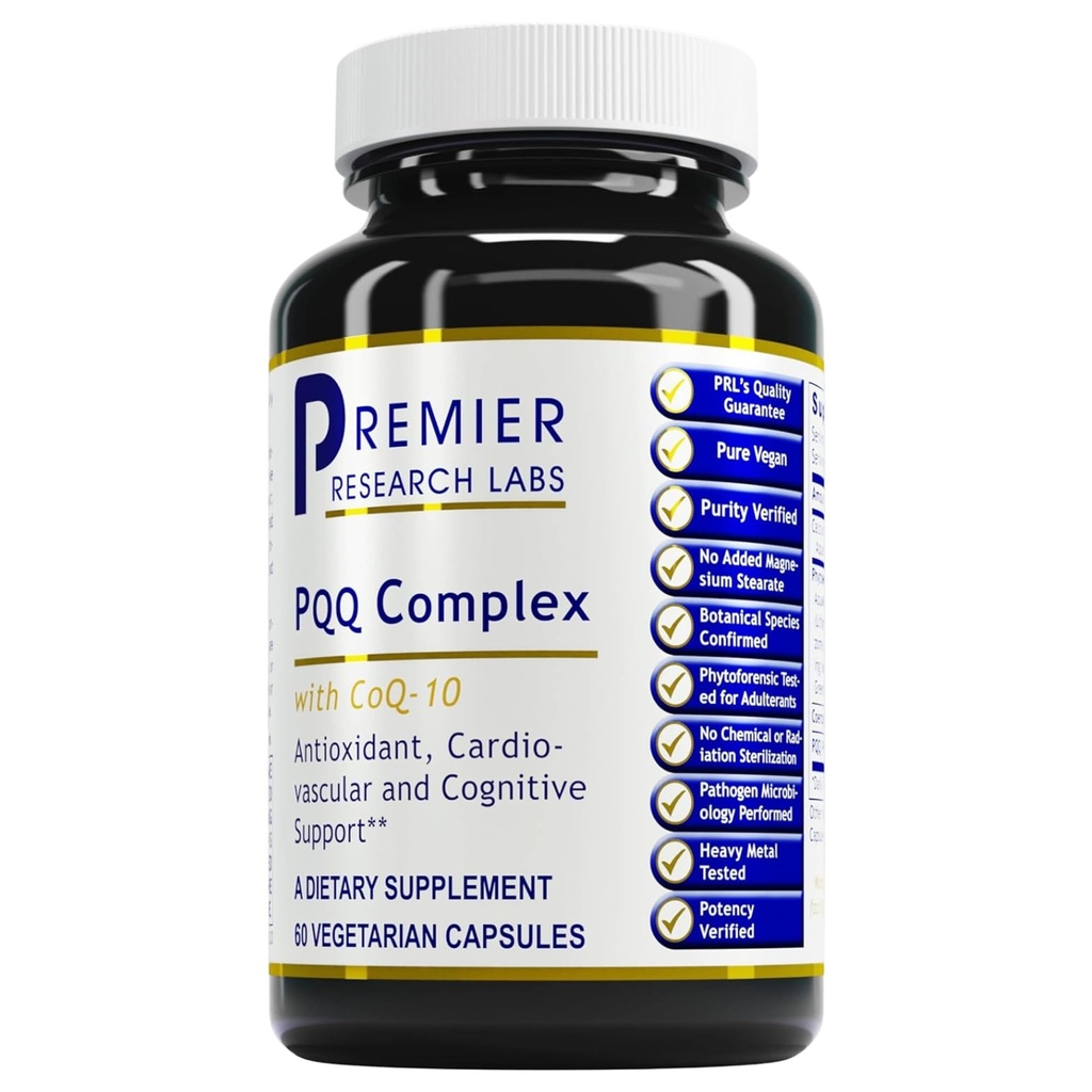 Premier Research Labs Premier PQQ Complex με CoQ10 - Coenzyme Q10, Co Q 10 συμπλήρωμα με πυρρολοκινολίνη κινόνη (PQQ) για αντιοξειδωτικό, Brain & Heart Support - 60 κάψουλες χορτοφάγων