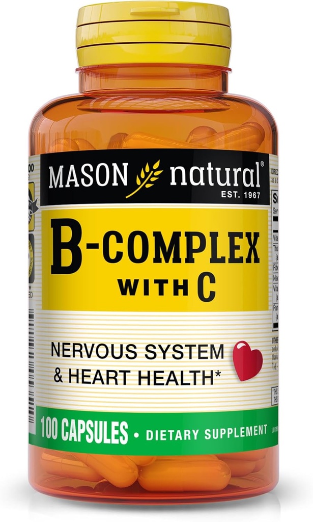 MASON NATURAL B-Complex με βιταμίνη C – Νευρικό Σύστημα & Υποστήριξη για την Υγεία της Καρδιάς – 100 Κάψουλες