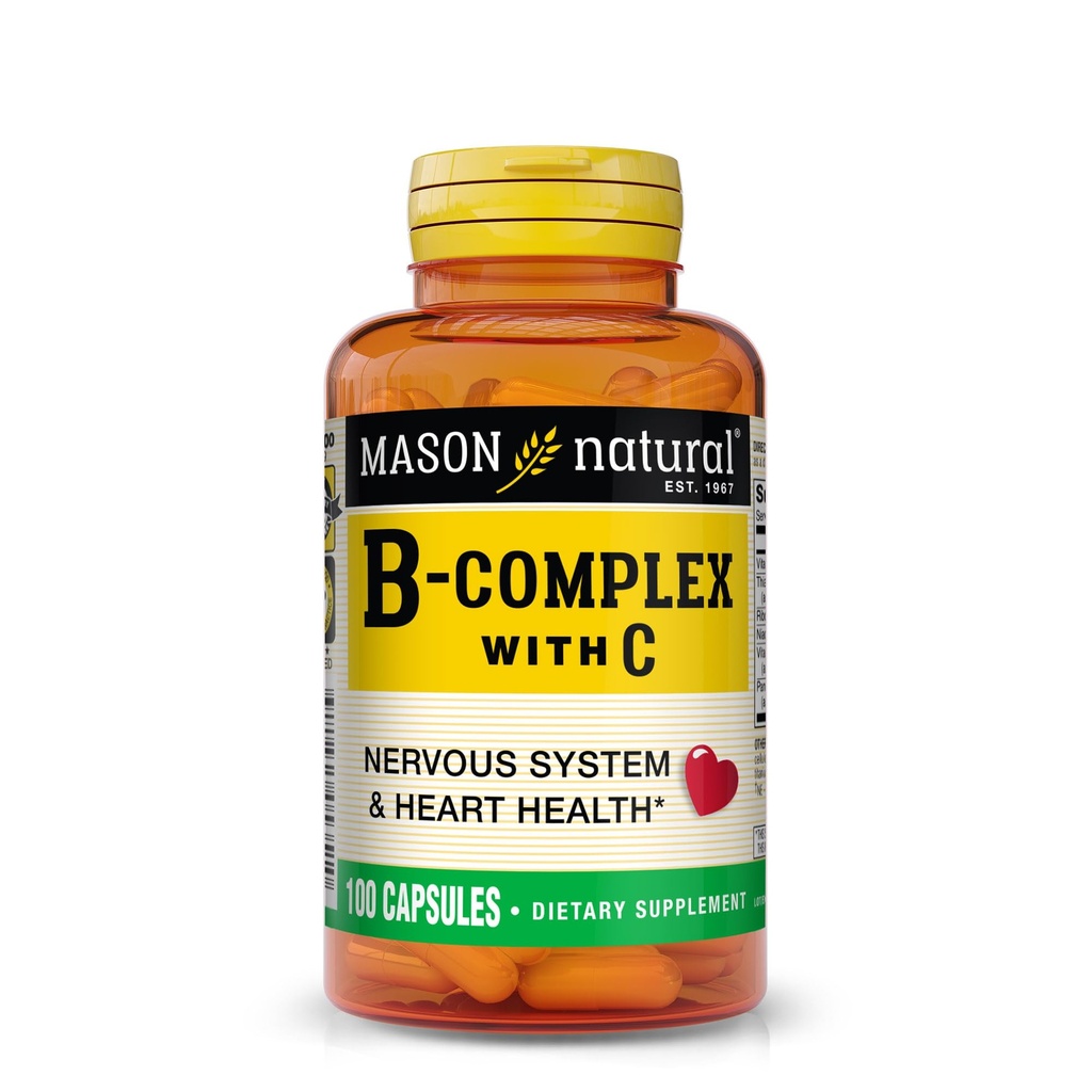 MASON NATURAL B-Complex with Vitamin C – Nervous System & Heart Health Support – 100 Capsules
