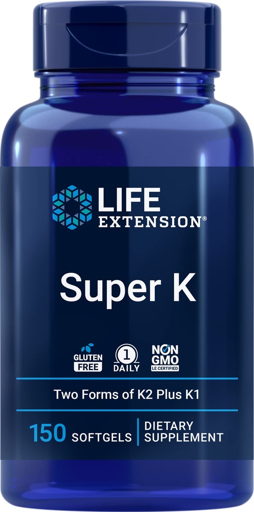 Επέκταση ζωής Super K, 150 Softgels, με βιταμίνη K1 και K2 - MK4 & MK7