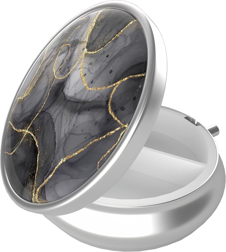 Κουτί χαπιών, 3 Διαμέρισμα Φορητό ταξιδιωτικό κουτί ιατρικής με καθρέφτη, συμπαγές και χαριτωμένο, ταιριάζει σε πορτοφόλι και τσέπη, ιατρική και βιταμίνη Organizer (μαύρο χρυσό μάρμαρο)