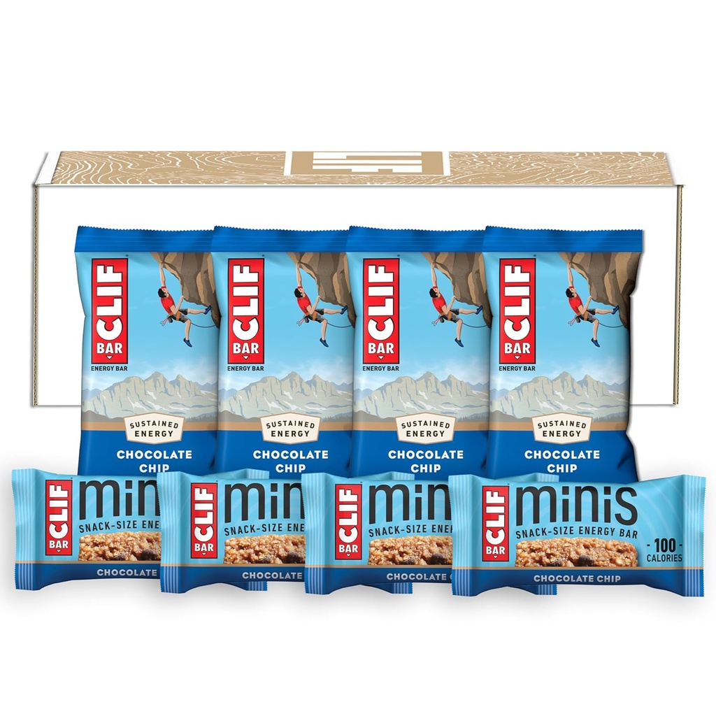 CLIF BAR - Chocolate Chip - Πλήρες μέγεθος και Mini Energy Bars - Κατασκευασμένο με οργανική βρώμη - Μη ΓΤΟ - Plant Based - 2.4 oz. και 0.99 oz. (20 Count)
