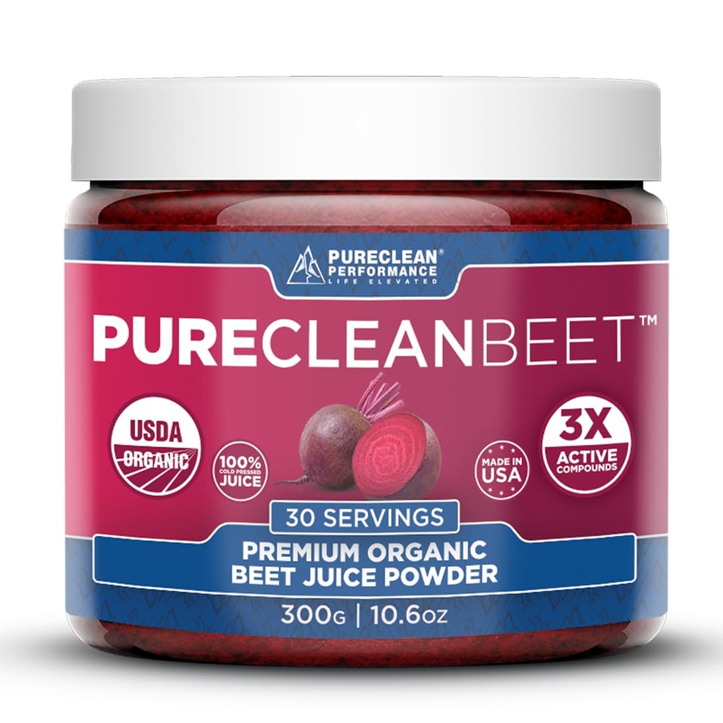 PureClean Beet Premium Beet Juice Powder - 100% Βιολογικό Νιτρικό Οξείδιο Υποστήριξη για Κλινικά-Proven 3X Μεγαλύτερη Κυκλοφορία, Αντοχή & Ενέργεια - Υπερήφανα κρύο-Pressed, Ecofriendly, ΗΠΑ - 30 Υπηρεσίες