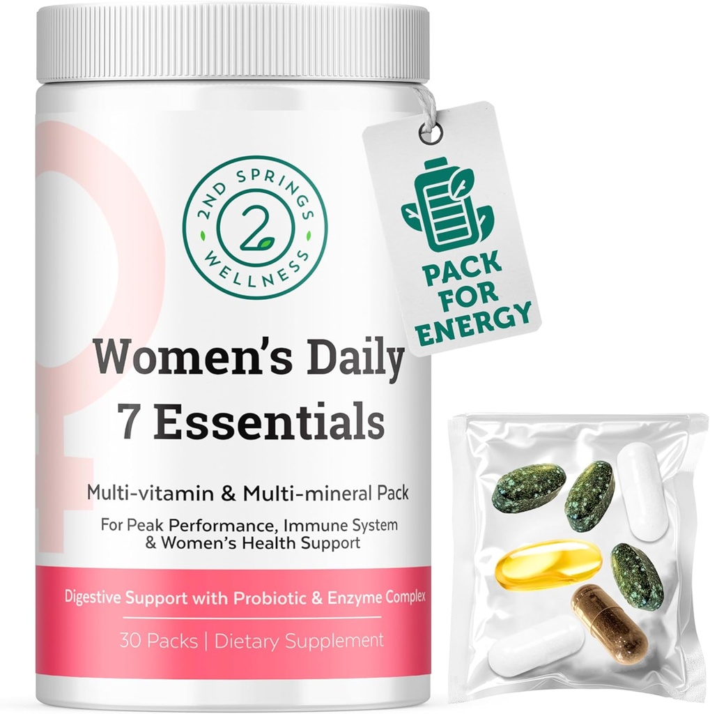 Καθημερινά 7 Essentials Γυναικείο πακέτο βιταμινών -7 Pack Complete Women's Multivitamin Packet with Energy, Μεταβολισμός, ανοσοποιητικό σύστημα, γυναικεία υποστήριξη υγείας με προβιοτικά, More