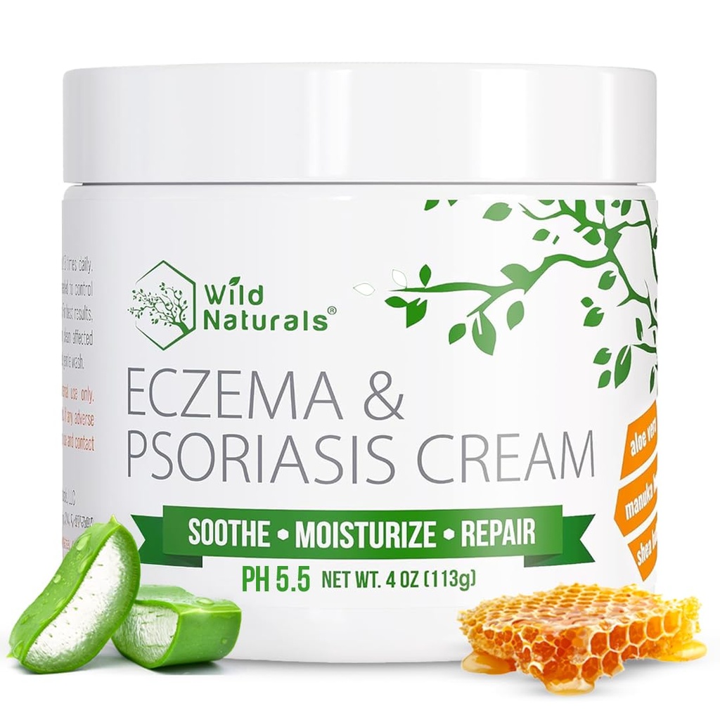 Wild Naturals Κρέμα Έκζεμα & Ψωρίαση για Ξηρό, Ιτσυ Δέρμα – Eczema Ανακούφιση για Ενήλικες & Παιδιά – Ενυδατική Ψωρίαση Κρέμα με Μέλι Μανούκα