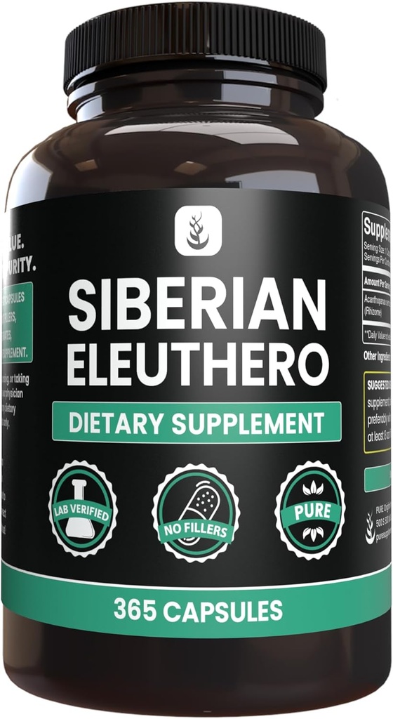 PURE ORIGINAL INGREDIENTS Siberian Eleuthero, Always Pure, No Additives Or Fillers, Lab Verified (365 Count (Pack of 1))