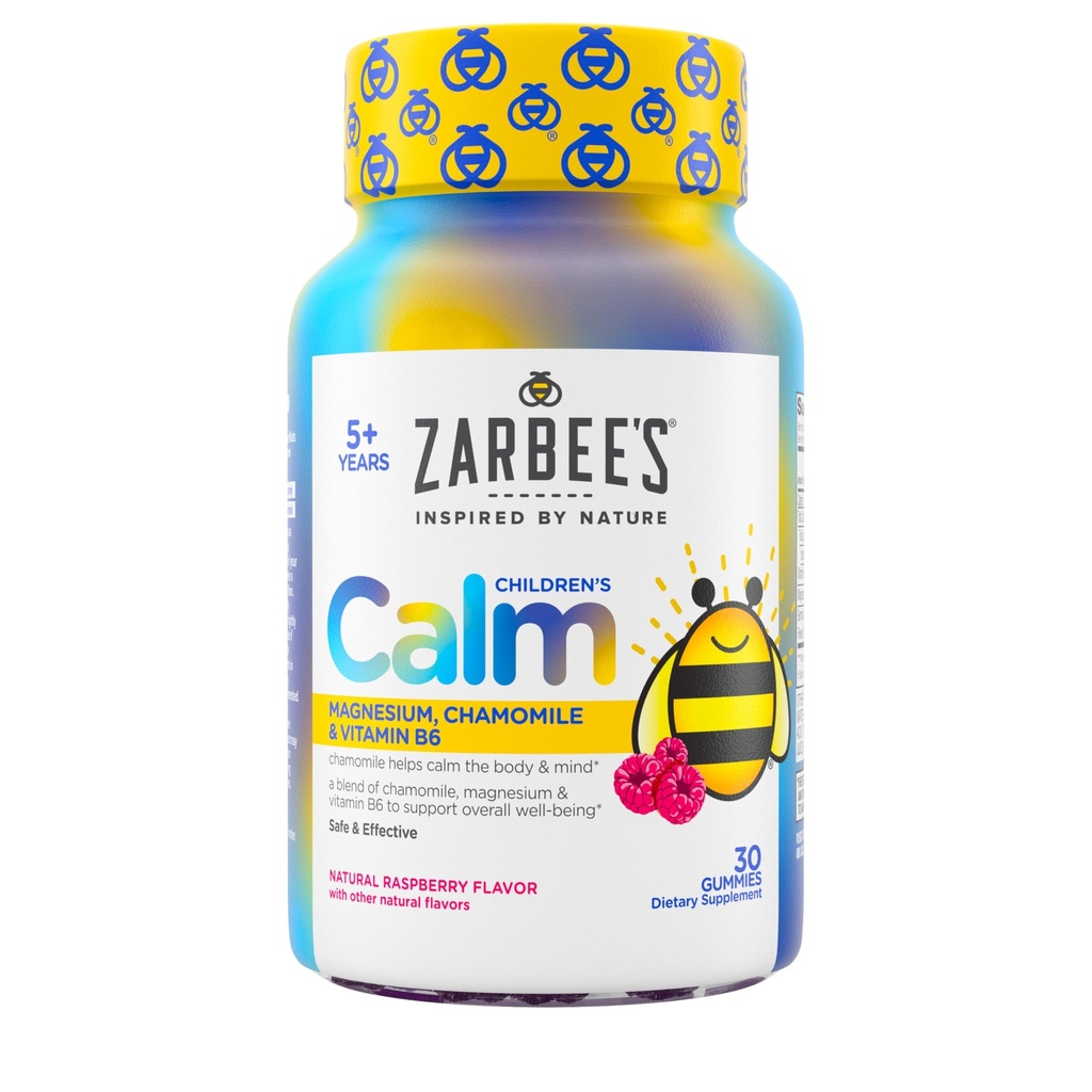 Παιδιά Zarbee ήρεμα Gummies με μαγνήσιο, για παιδιά Ηλικίες 5+, Melatonin-free, Υποστήριξη για ένα ήρεμο μυαλό & σώμα, χαμομήλι & βιταμίνη B6, φυσικό σμέουρο γεύση, 30 ct
