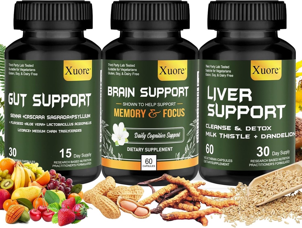 Liver Renew Cleanse Detox, Επισκευή & Υποστήριξη, Gut and Colon Υποστήριξη - Advanced Gut Cleanse Detox, Brain Nootropic Brain Συμπληρωματικό για άνδρες & γυναίκες, Όλα σε ένα πακέτο.