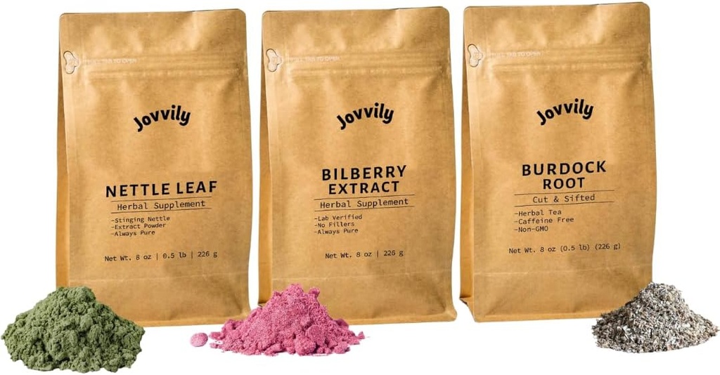 Σκόνη φύλλων Nattle, Bilberry Extract σκόνη, & Burdock Root Bundle - 8 oz - Συμπληρώματα & Τσάια