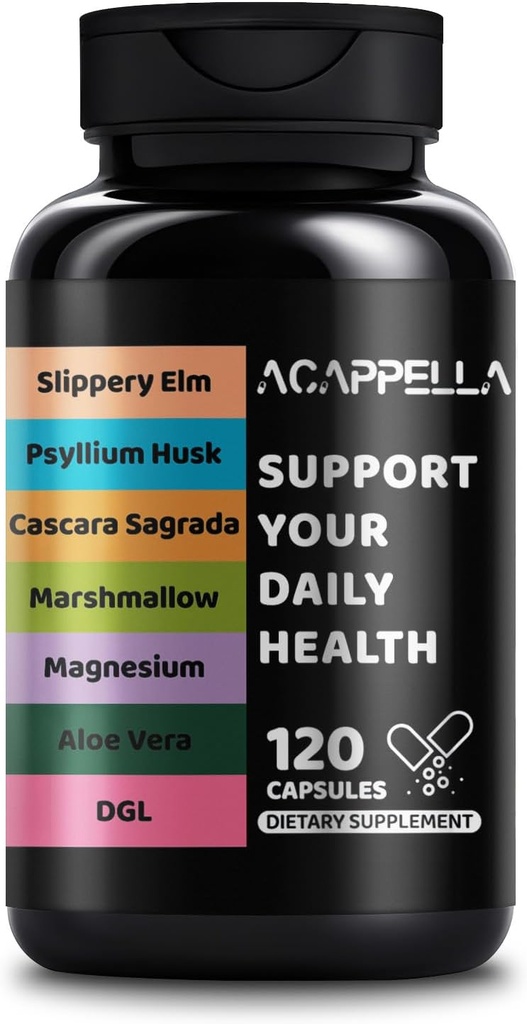 ACAPPELLA Slippery Elm, Psyllium Husk, Cascara Sagrada, Marshmallow, Magnesium, Aloe Vera, DGL καψάκιο - Probiotic Blend Digestive Gut Health Supplement (1)