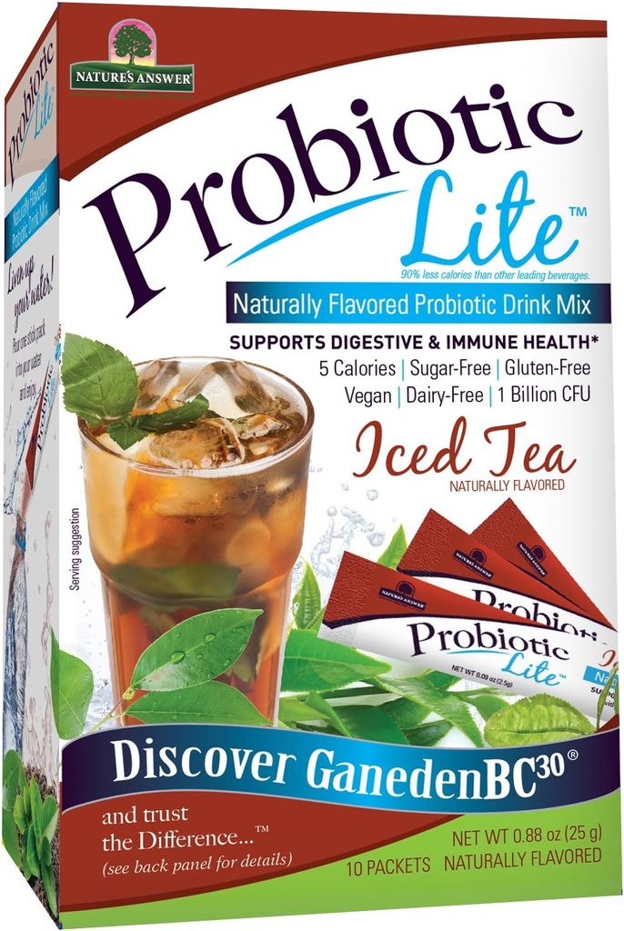 Nature's Answer Probiotic Lite Stick Pack Supplement, Iced Tea, 10 Count