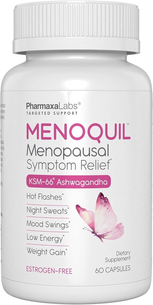 Εμμηνόπαυση Multi-Symptom Relief - Υποστήριξη για Hot Flashs, Νυχτερινές Ιδρώσεις, Mood Swings & Restful Sleep - Μαύρο Cohosh, Ashwagandha, Chasteberry, Soy Isoflavones, Σπόροι σταφυλιού & φασκόμηλο - 60 κάψουλες