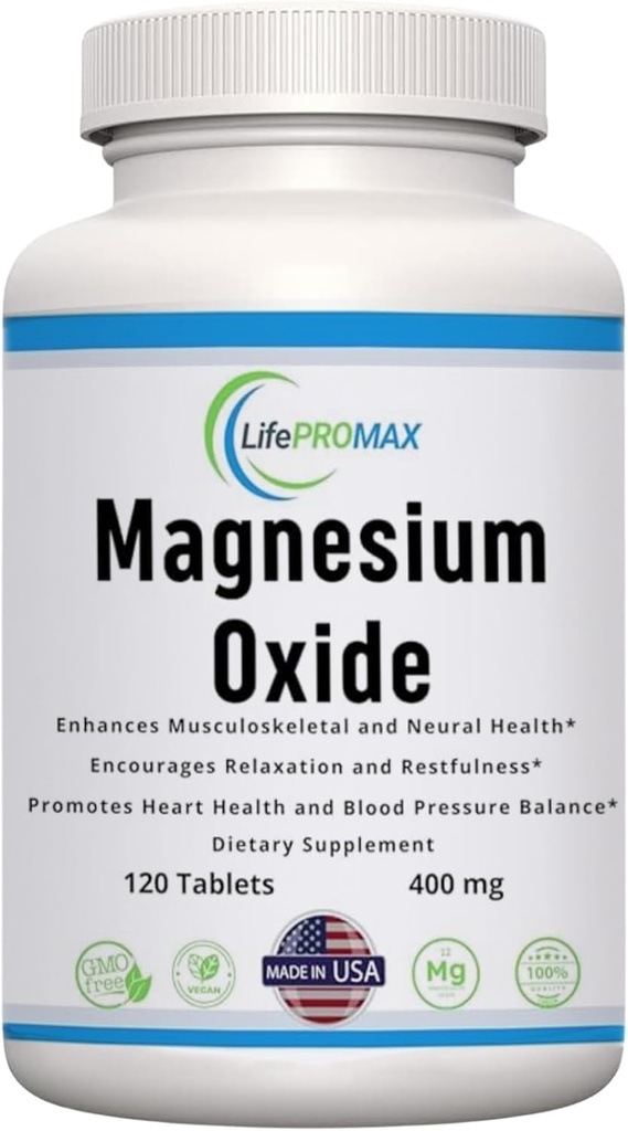 Magnesium 400mg [High Potency] Supplement – Magnesium Oxide for Immune Support, Muscle Recovery, Leg Cramps and Relaxation 120 Tablets