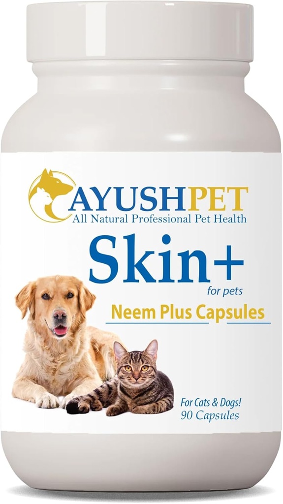 Ayush Pet Neem Plus - Συμπλήρωμα Neem για τα σκυλιά, το δέρμα και το παλτό Υποστήριξη για τα κατοικίδια με Ichy Δέρμα, Βότανα κάψουλες με Triphala και Neem για την οσφυϊκή και ανοσοποιητική υγεία - 90 κάψουλες