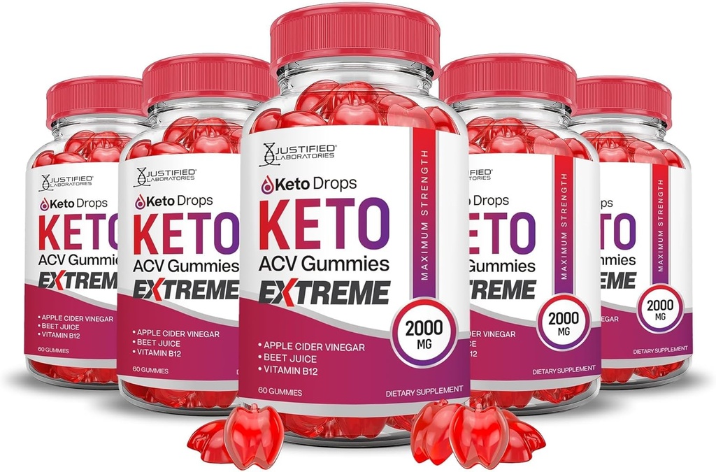Justified Laboratories (5 Pack Keto Drops Keto ACV Gummies Extreme 2000MG Keto Drops Keto Gummies Advanced Formula Μηλίτης Ξίδι μήλου με ρόδι χυμό τεύτλων σκόνη B12 Vegan Non GMO 300 Gummys