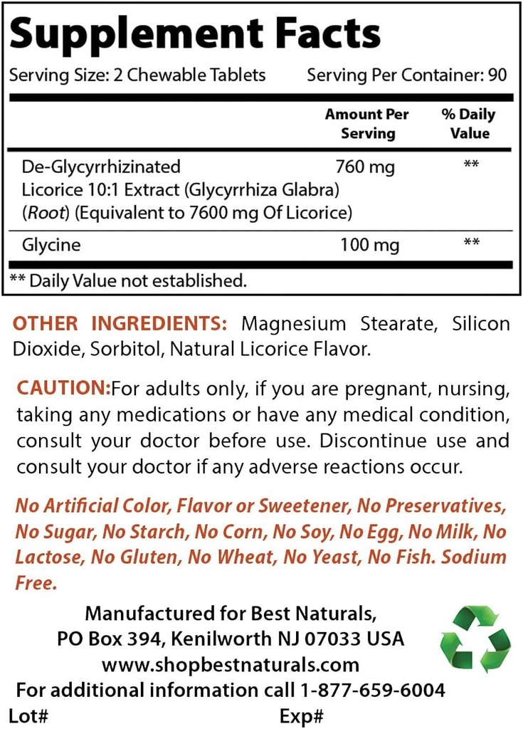 Best Naturals DGL Μασώμενα 380 mg & L-Γλουταμίνη 500 mg