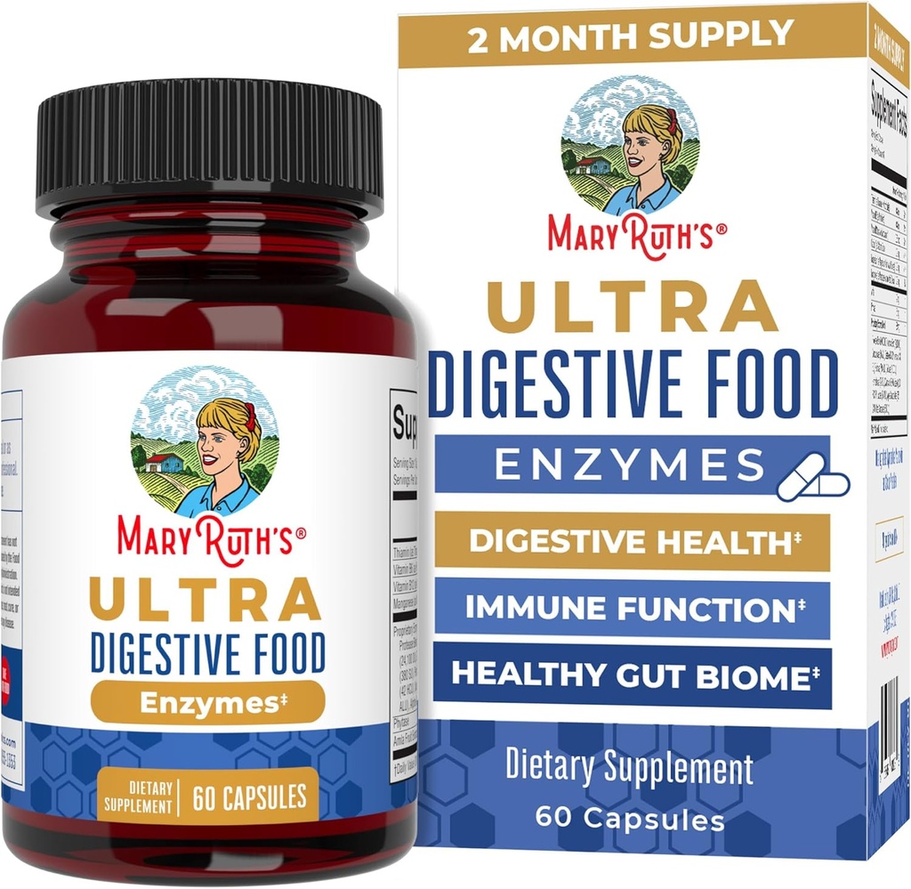 MaryRuth Organics Ultra Digestive Enzymes Capsules | Up to 2 Month Supply | Supplement for Gut Health Support | Digestion & Immune Support with Amylase | Lipase & Lactase | Vegan | 60 Count
