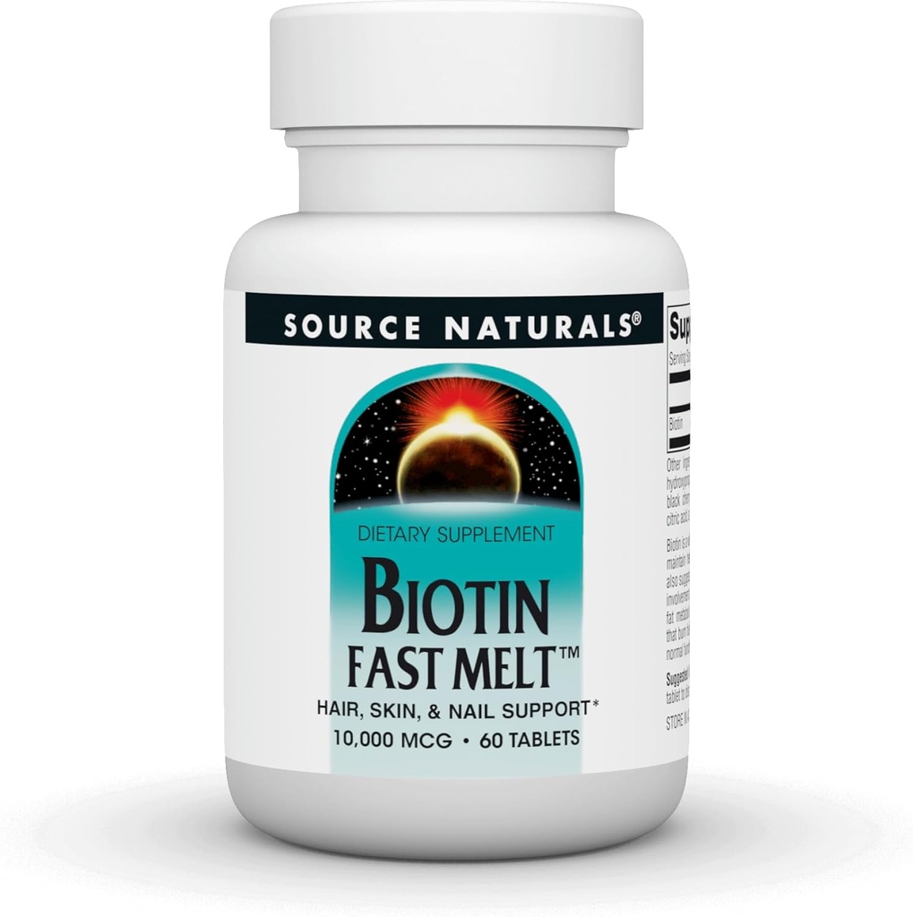 Source Naturals Biotin Fast Litt, Hair Skin and Nail Support*, 10.000 mg - 60 Fast Litt Tablets