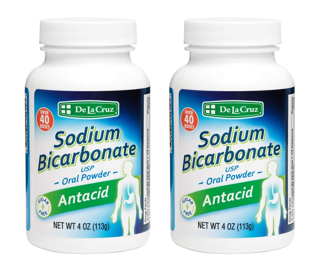 De La Cruz Pure Sodium Bicarbonate Powder – Bakeing Soda & Baking Powder Aluminium free Antacid for Heartburn & Indigetion – Συσκευασμένο στις ΗΠΑ - 4 OZ. (2 Φιάλες)
