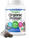 Orgain Organic Vegan Protein Powder, Cookies & Cream - 21g Πρωτεΐνη με βάση το φυτό, 7g Προβιοτικές Ίνες, Χαμηλό Καθαρό Καρβίδιο, Χωρίς Συστατικά Λακτόζης, Χωρίς Προστιθέμενη Ζάχαρη, Μη-ΓΤΟ, Για Ανακινήσεις & Smoothies, 2,03 lb
