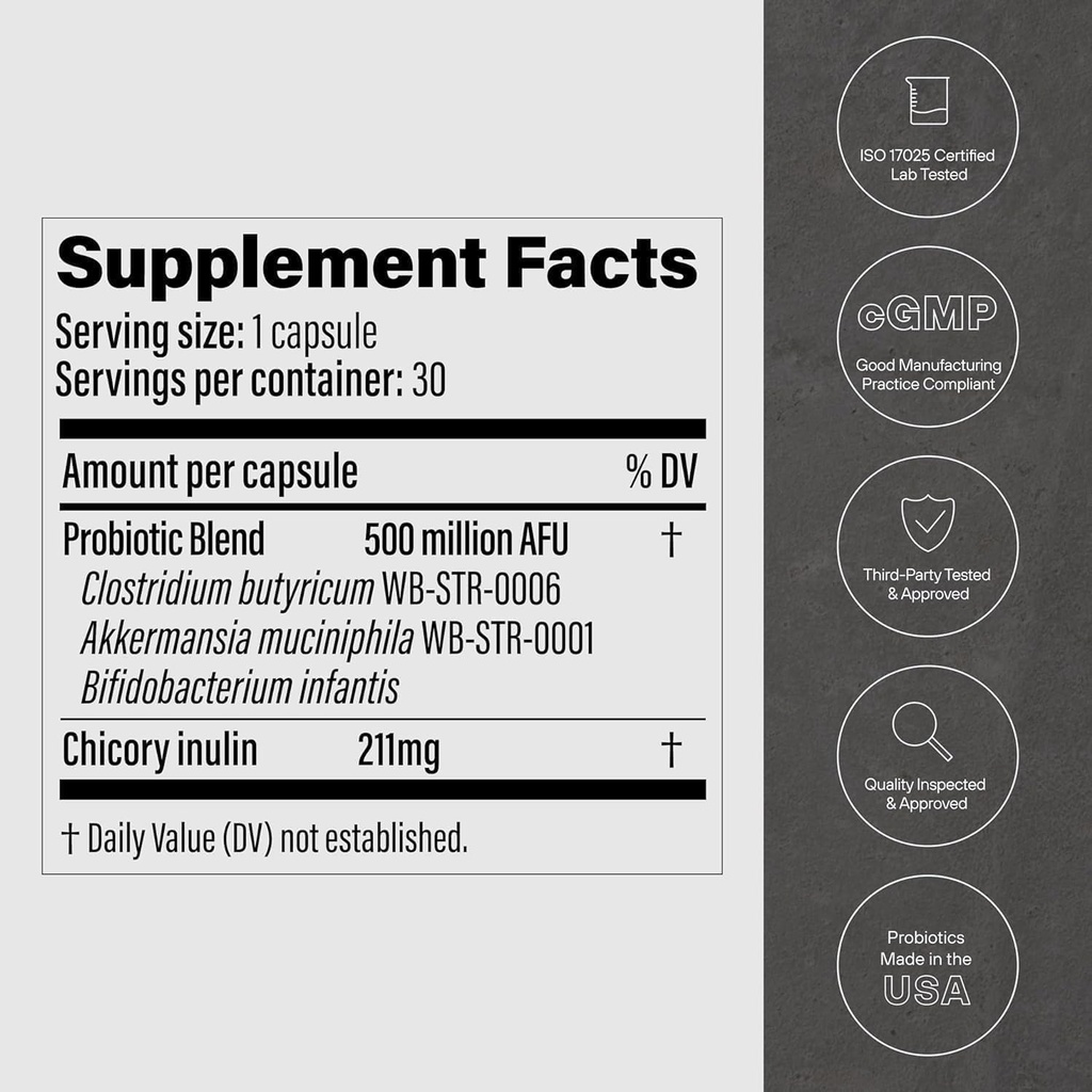 GLP-1 Probiotic, AFU Multi-Strain Probiotic + Prebiotic, Φυσικά Akkermansia Muciniphila Probiotic Υποστήριξη GLP-1 Παραγωγή & Curb Appetite για άνδρες και γυναίκες