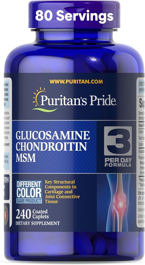 Puritan's Pride Glucosamine Chondroitin MSM Dietary Supplement for Joint Health, 240 Επικαλυμμένα δισκία (Η συσκευασία μπορεί να διαφέρει)