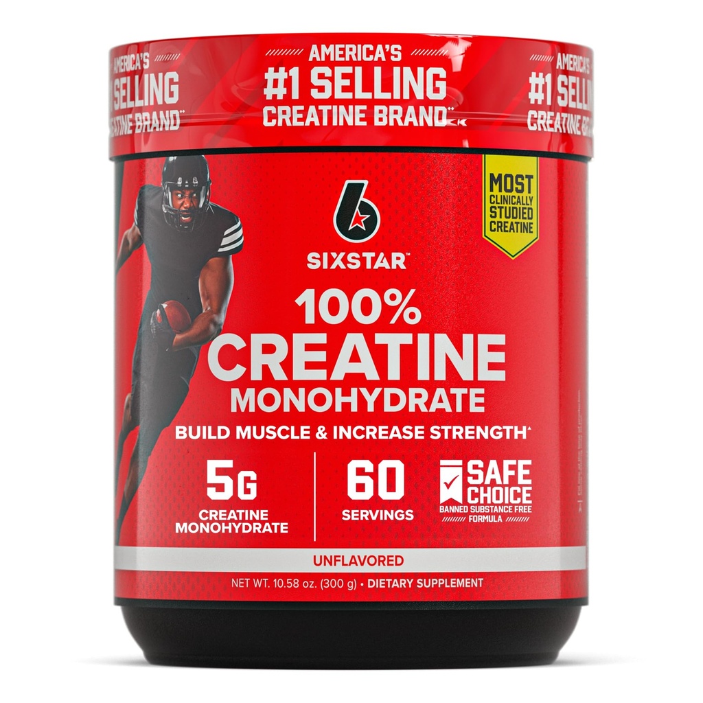 Six Star 100% Creatine Monohydrate Powder - Unlavored Micronized Creatine Monohydrate συμπλήρωμα για την απόδοση προπόνησης, οικοδόμηση μυών & δύναμη - σκόνη Creatine για γυναίκες & άνδρες - 60 εξυπηρετούν